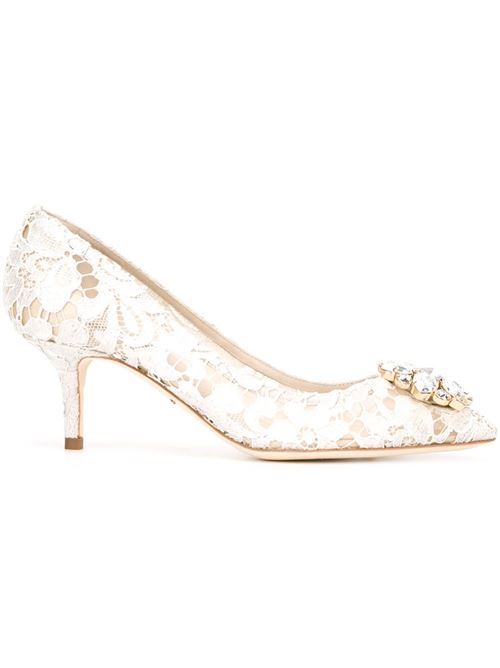【DOLCE&GABBANA】タオルミナ レース パンプス クリスタル付き アイスホワイト［CD0066AL19880005］