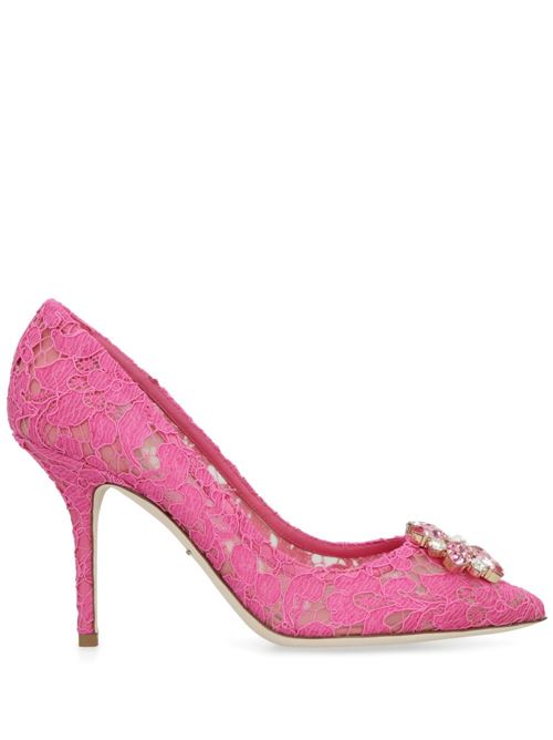 【DOLCE&GABBANA】タオルミナ レース パンプス クリスタル付き フューシャ［CD0101AL19880422］