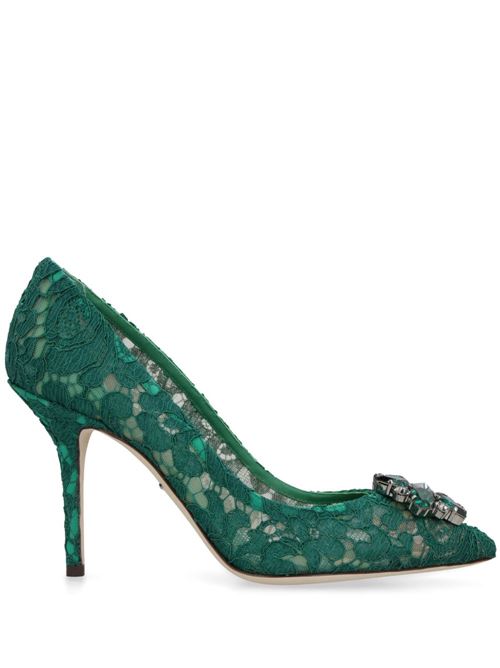 【DOLCE&GABBANA】レインボー レース ベルーシ パンプス ブローチ付き グリーン［CD0101AL1988M072］