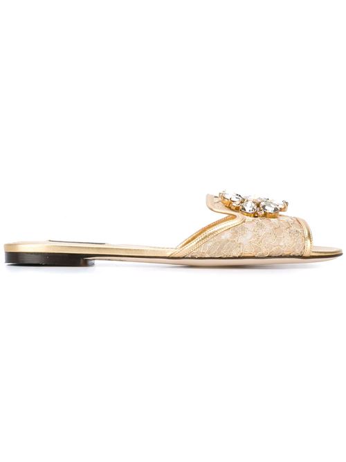 【DOLCE&GABBANA】レインボー ルレックスレース ビアンカ クリスタルフラットサンダル ゴールド［CQ0023AE63780997］