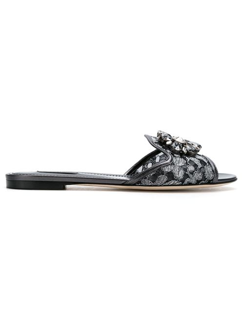 【DOLCE&GABBANA】レインボー Bianca スライドサンダル レース×ブローチ[CQ0023AE63787505]