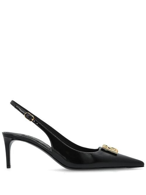 【DOLCE & GABBANA】LOLLO シャイニーカーフスキン スリングバックパンプス ブラック［CG0894A103780999］