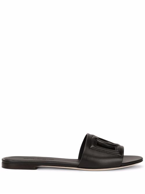 【DOLCE&GABBANA】DG MILLENIALSロゴ カーフスキン スライドサンダル ブラック［CQ0436AY32980999］