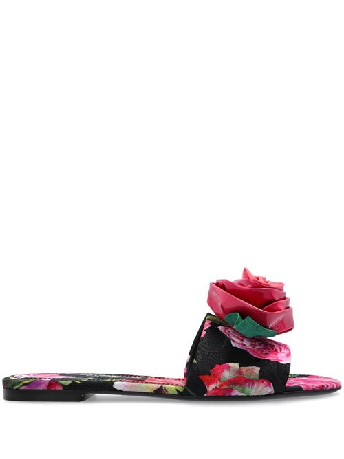 【DOLCE & GABBANA】ローズプリント ブロケード フラットサンダル［CQ0634A6N91HN5IG］