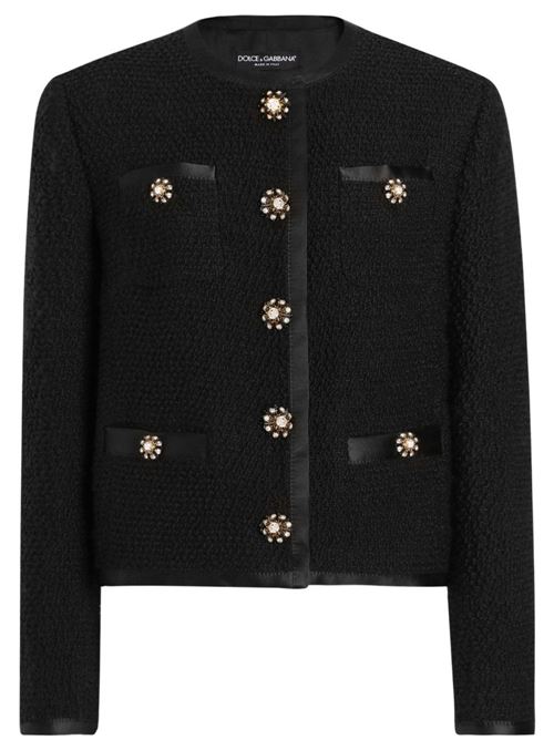 【DOLCE & GABBANA】クロップド シングルブレスト ブークレツイードジャケット ブラック［F27DAZFU3JLN0000］