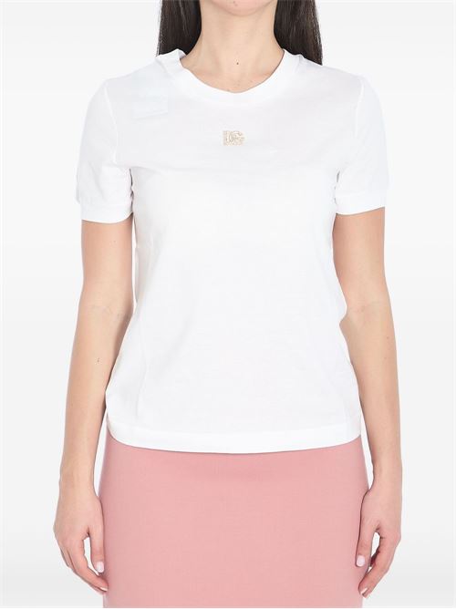 【DOLCE & GABBANA】ラインストーンロゴ Tシャツ ホワイト［F8N08ZGDCWQW0800］