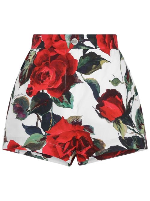 【DOLCE&GABBANA】ローズプリント コットンショートパンツ ホワイト［FTC9TTHS5S2HA5KQ］