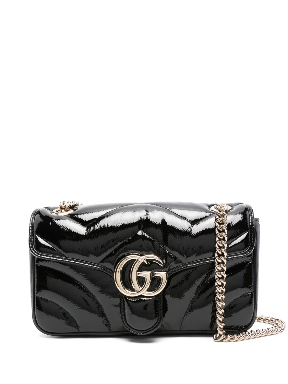【GUCCI】GGマーモント スモール ショルダーバッグ ブラック パテントレザー［4434970AAA91000］