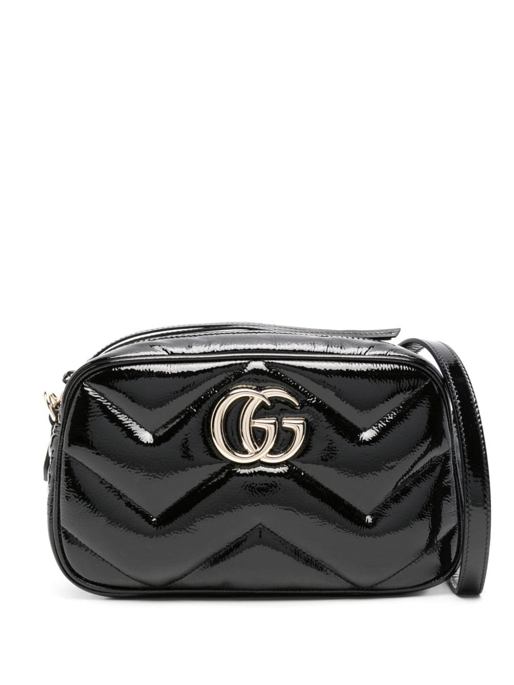 【GUCCI】GGマーモント スモールショルダーバッグ ブラック パテントレザー［8024480AABA1000］