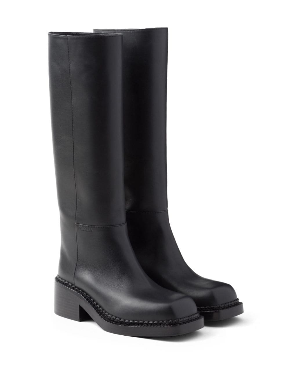 【PRADA】レザー スクエアトゥ ミドルブーツ ブラック［1W746N070F0002］
