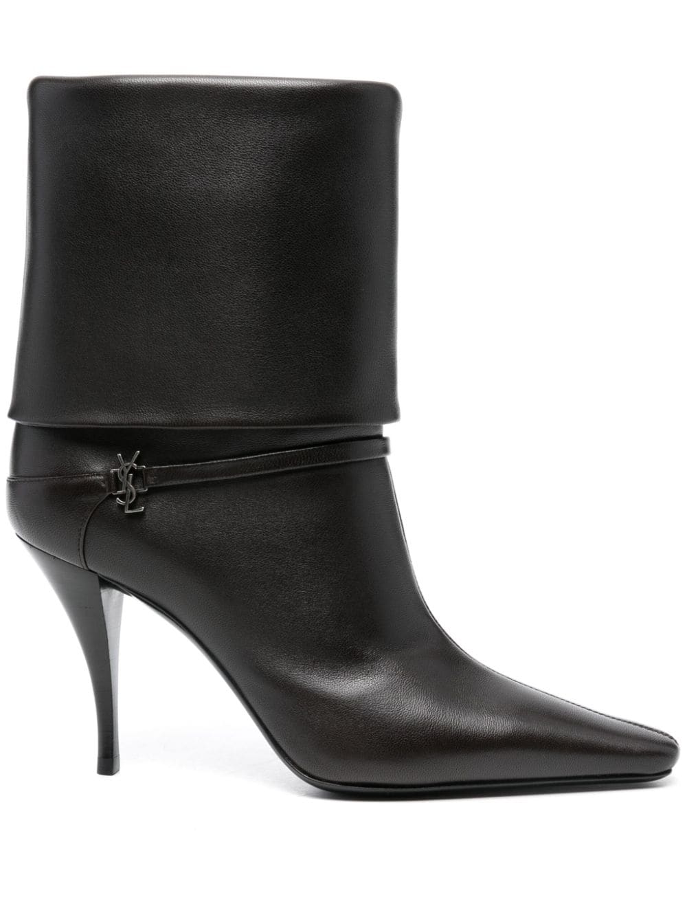 【SAINT LAURENT】NIKI スムースレザー ブーティ ブラウン［801393AADV22245］