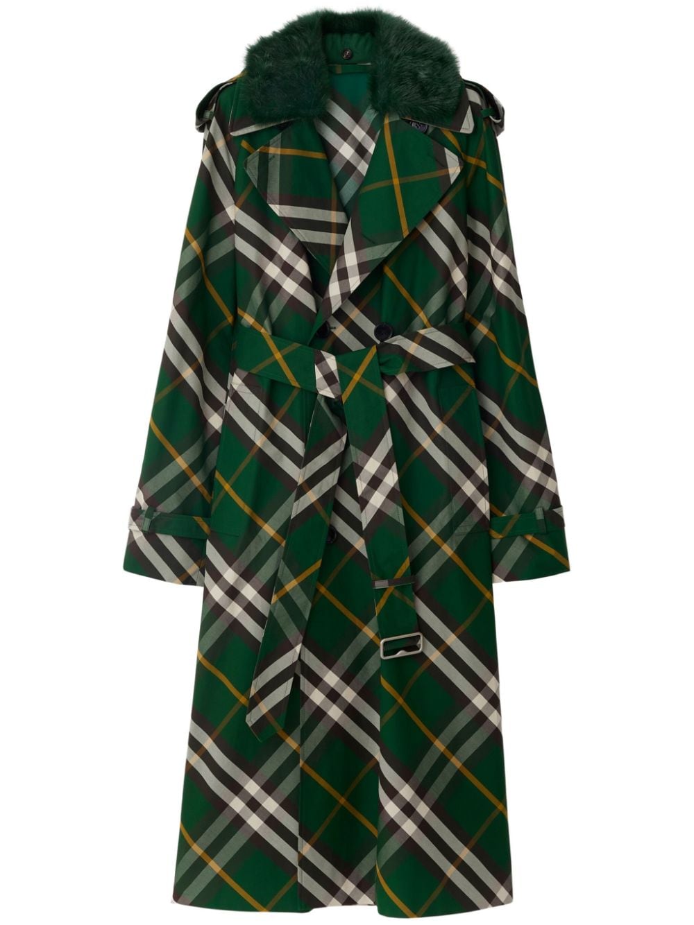 【BURBERRY】チェックコットン トレンチコート ダークグリーン［8082165B8660］