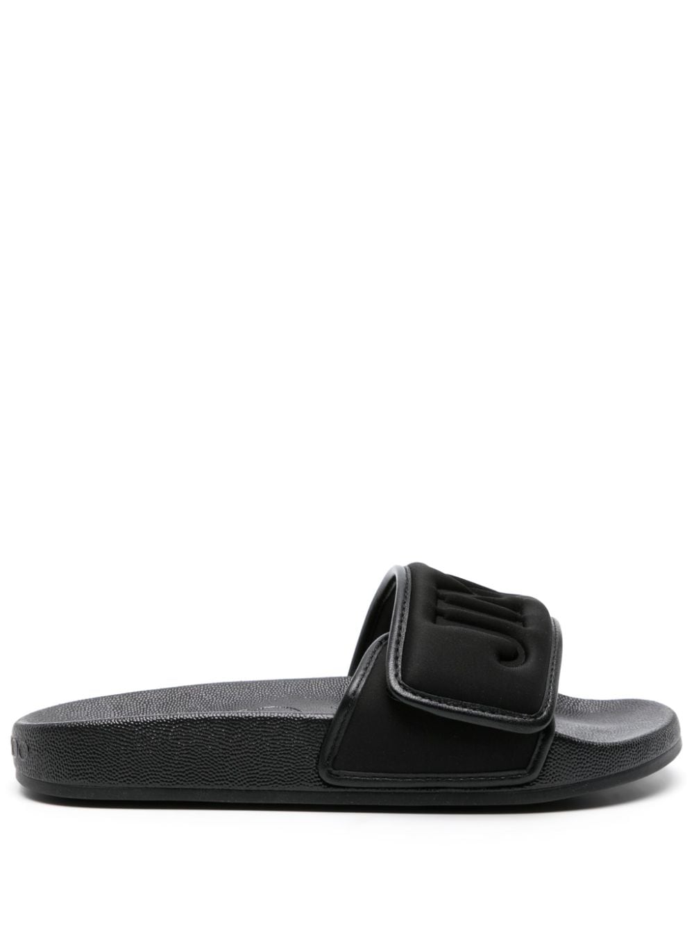 【JIMMY CHOO】FITZ M PFP パフロゴ レザースライドサンダル ブラック［FPFPBLACK/BLACK］