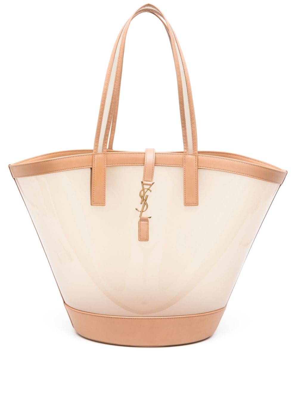 【SAINT LAURENT】PANIER ミディアム トートバッグ ビニール&シャイニーレザー ベージュ［773697FAC0F2275］