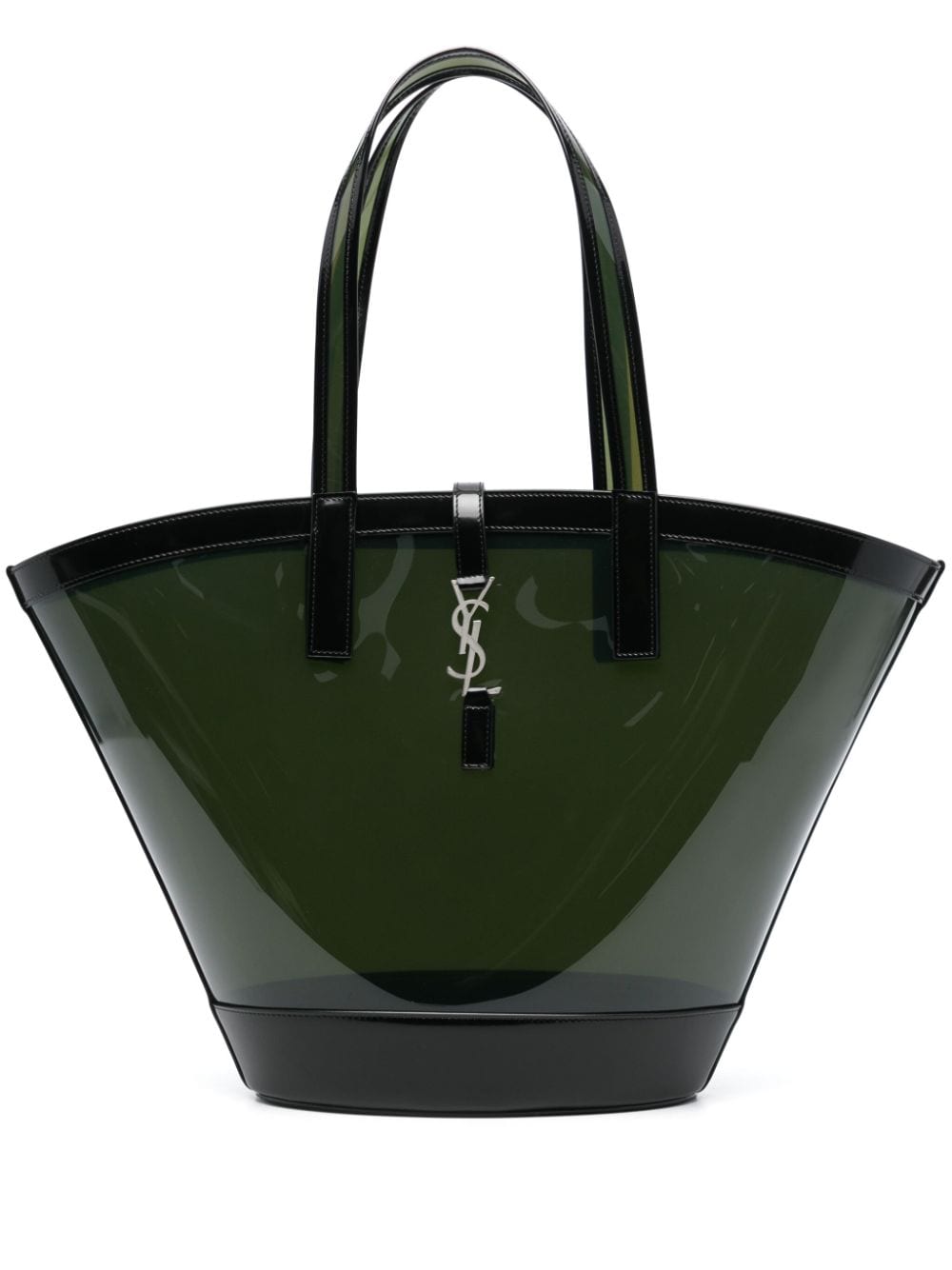 【SAINT LAURENT】PANIER ミディアム トートバッグ ビニール&シャイニーレザー ブラック［773697FAC0X3055］