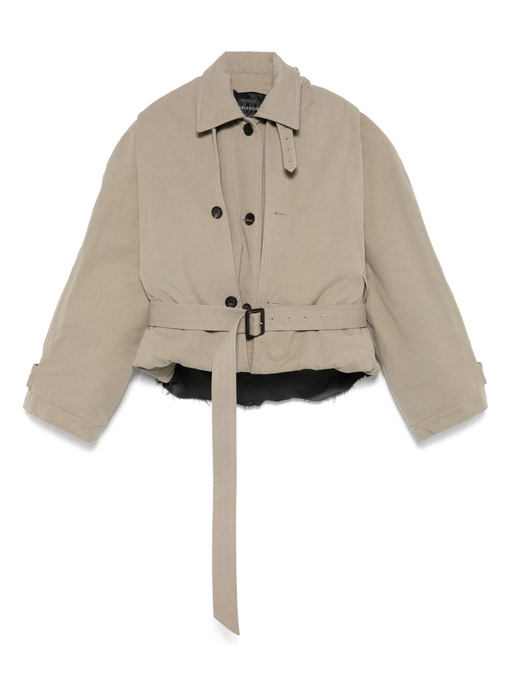 【BALENCIAGA】ウィメンズ フリップド フーデッド トレンチ ダークベージュ［831516TQP079966］