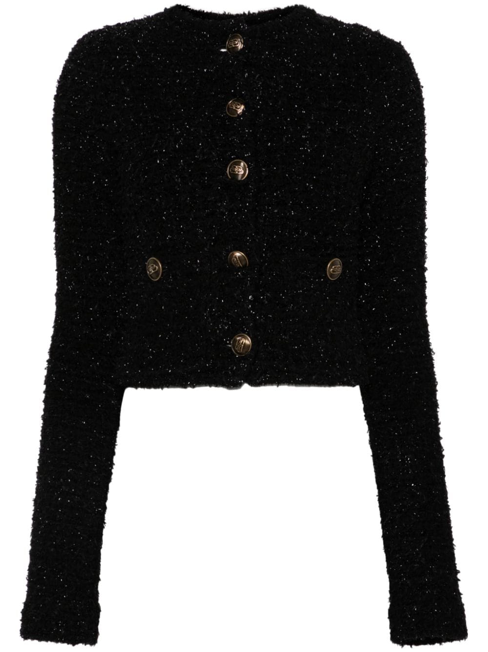 【BALENCIAGA】Cropped Tweed Knit Cardigan ブラック［793604T33281000］