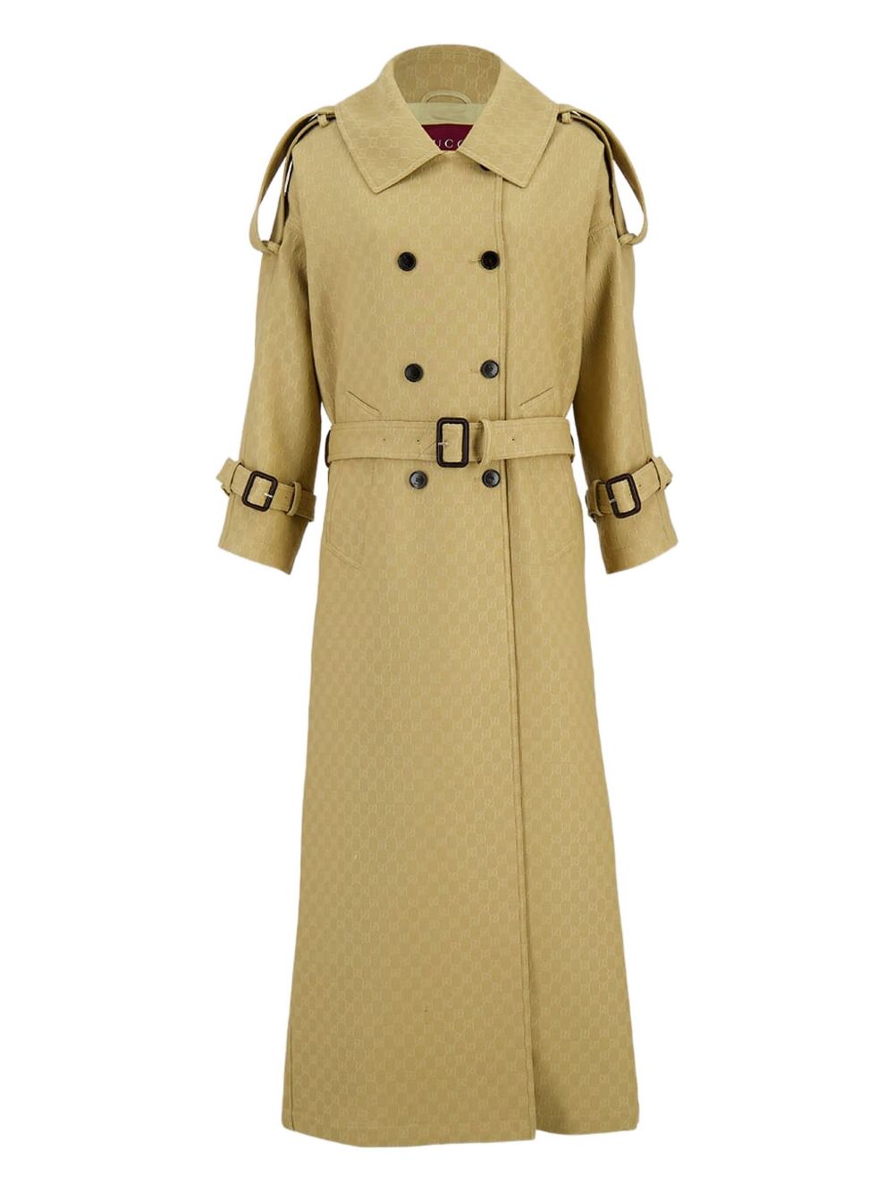 【GUCCI】GG Crepe Silk Wool Double-Breasted Coat Beige［828105Z8BZX2071］