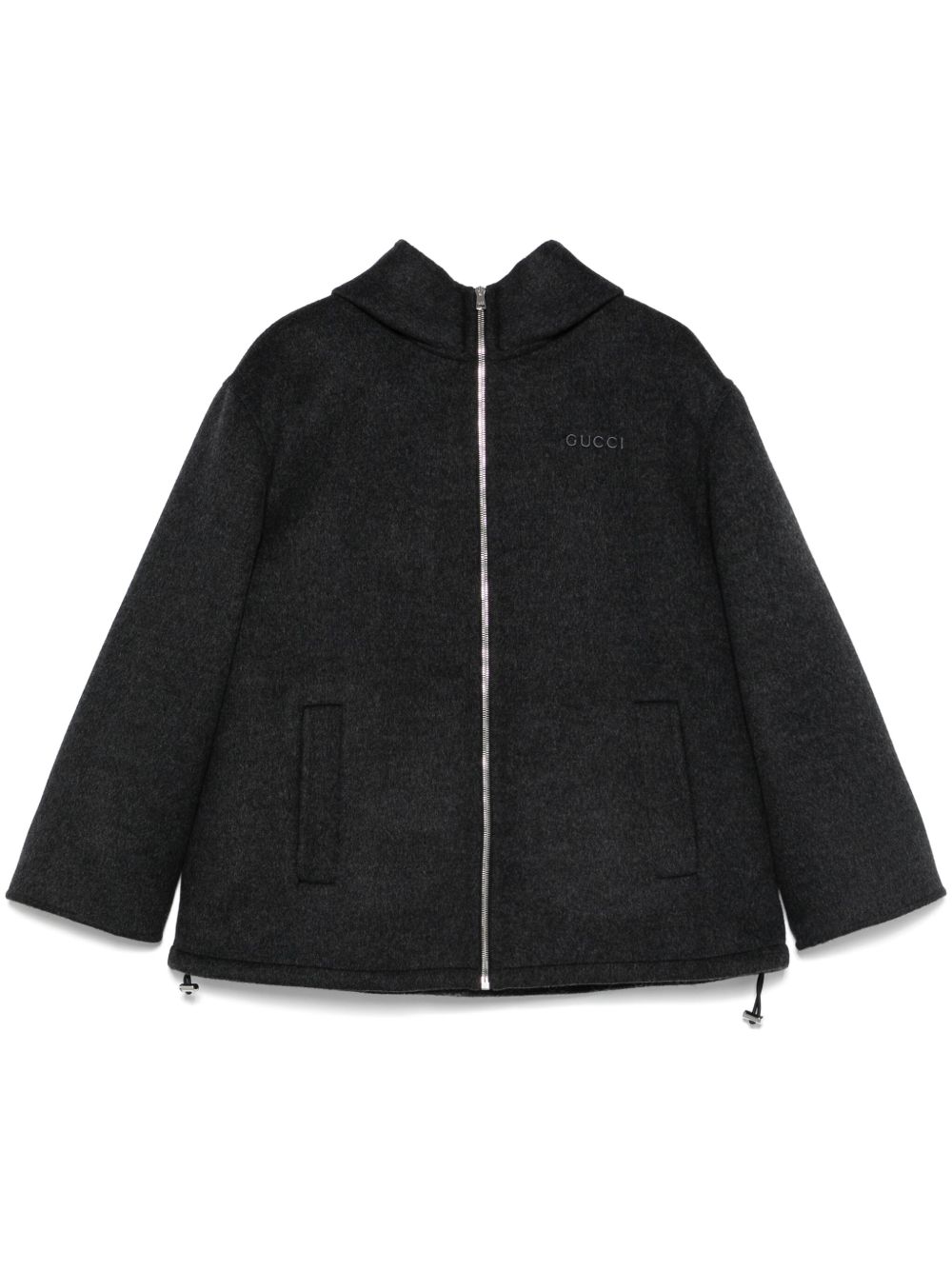 【GUCCI】エンブロイダリー ウール&シルク フーデッドジャケット ダークグレー&ライトグレー［808884ZAQW01179］
