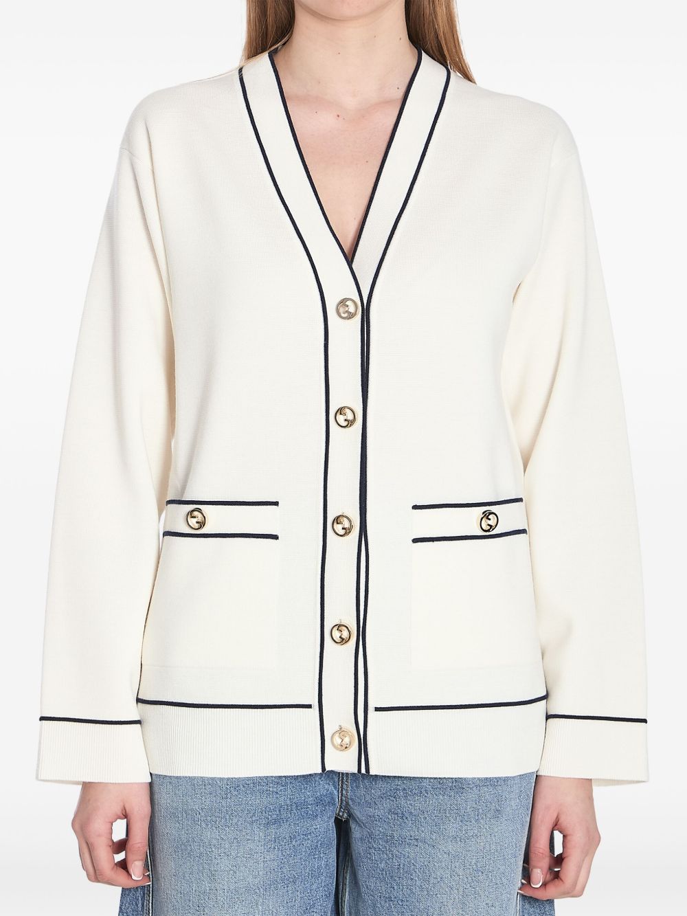 【GUCCI】ファインウール Vネックカーディガン ホワイト［811946XKEHH9034］