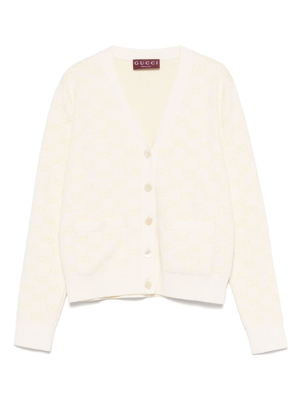 【GUCCI】Fine Cotton GG Jacquard Cardigan Pastel Yellow & White［818735XKEOH7413］