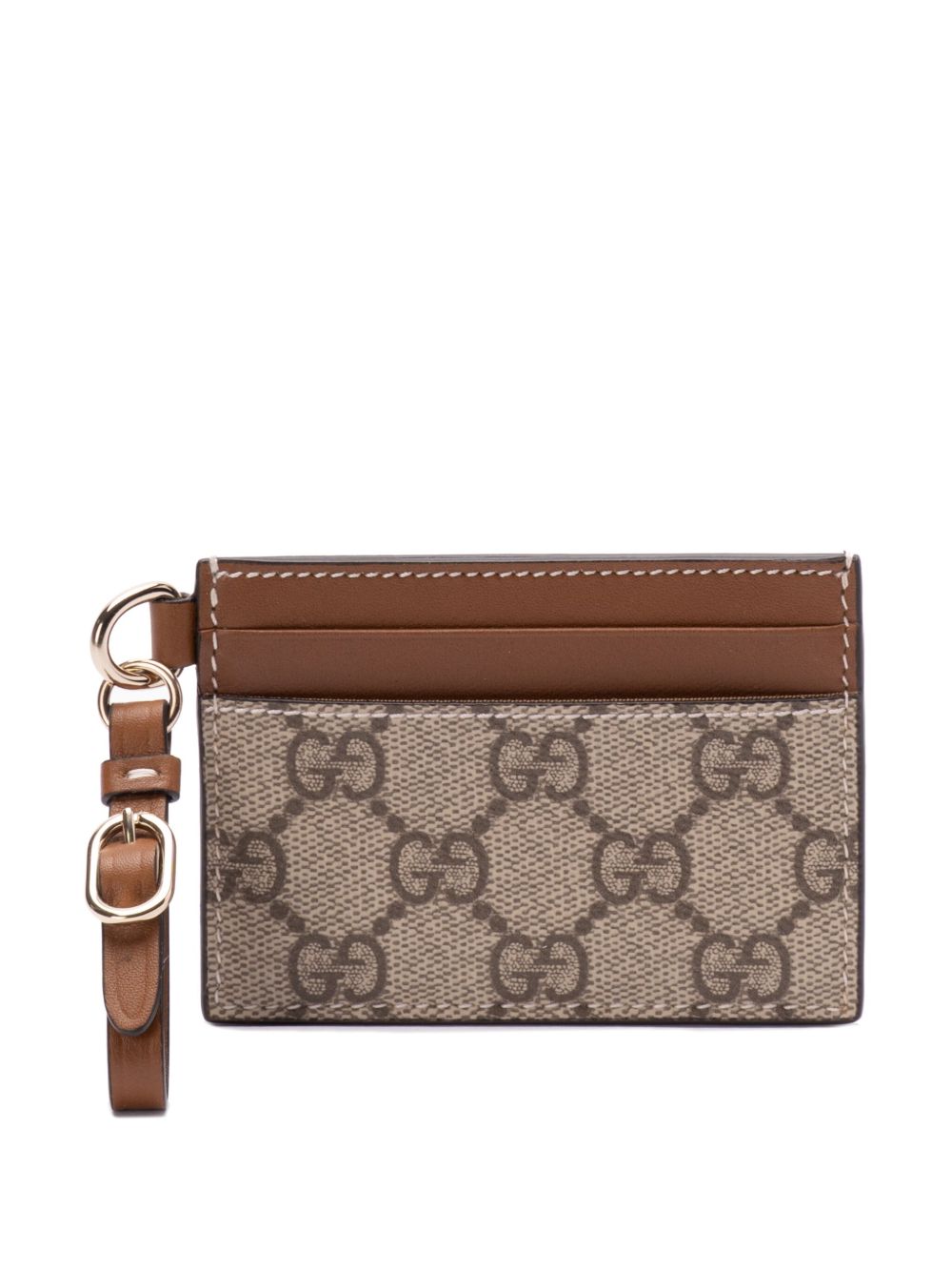【GUCCI】GGエンブレム カードケース ウィズストラップ ベージュ&ダークブラウン［819121FAD6L9758］