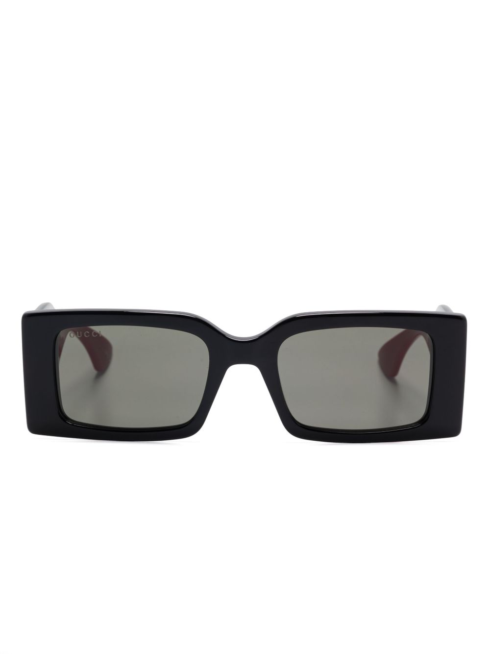 【GUCCI】レクタングル サングラス ブラック×グリーン&レッドテンプル［819567J07401012］