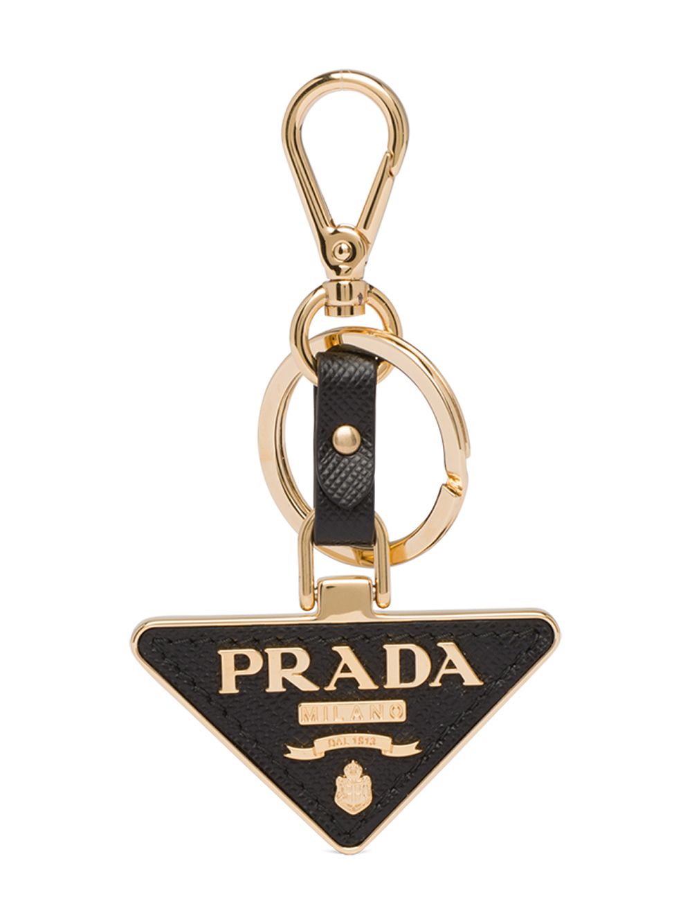 【PRADA】トライアングルロゴ キーリング ブラック&ゴールド［1PP128053F0002］