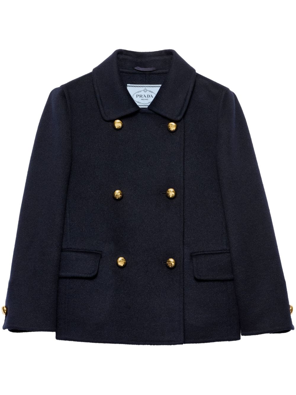 【PRADA】ダブルブレスト ウールブレンド ジャケット ネイビー［P536P13FYF0008］