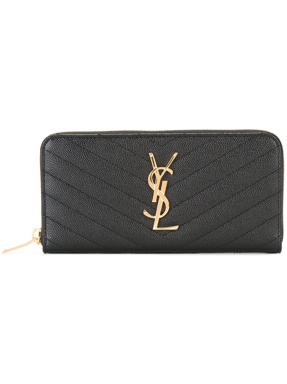 【SAINT LAURENT】モノグラム フルジップウォレット グレインパウダーテクスチャー キルティングレザー ブラック［358094BOW011000］