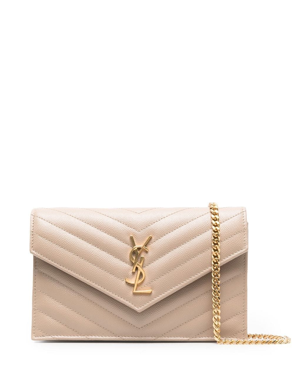 【SAINT LAURENT】カサンドラ エンベロープ チェーンウォレット グレインドプードルレザー ダークベージュ［742920BOW012721］