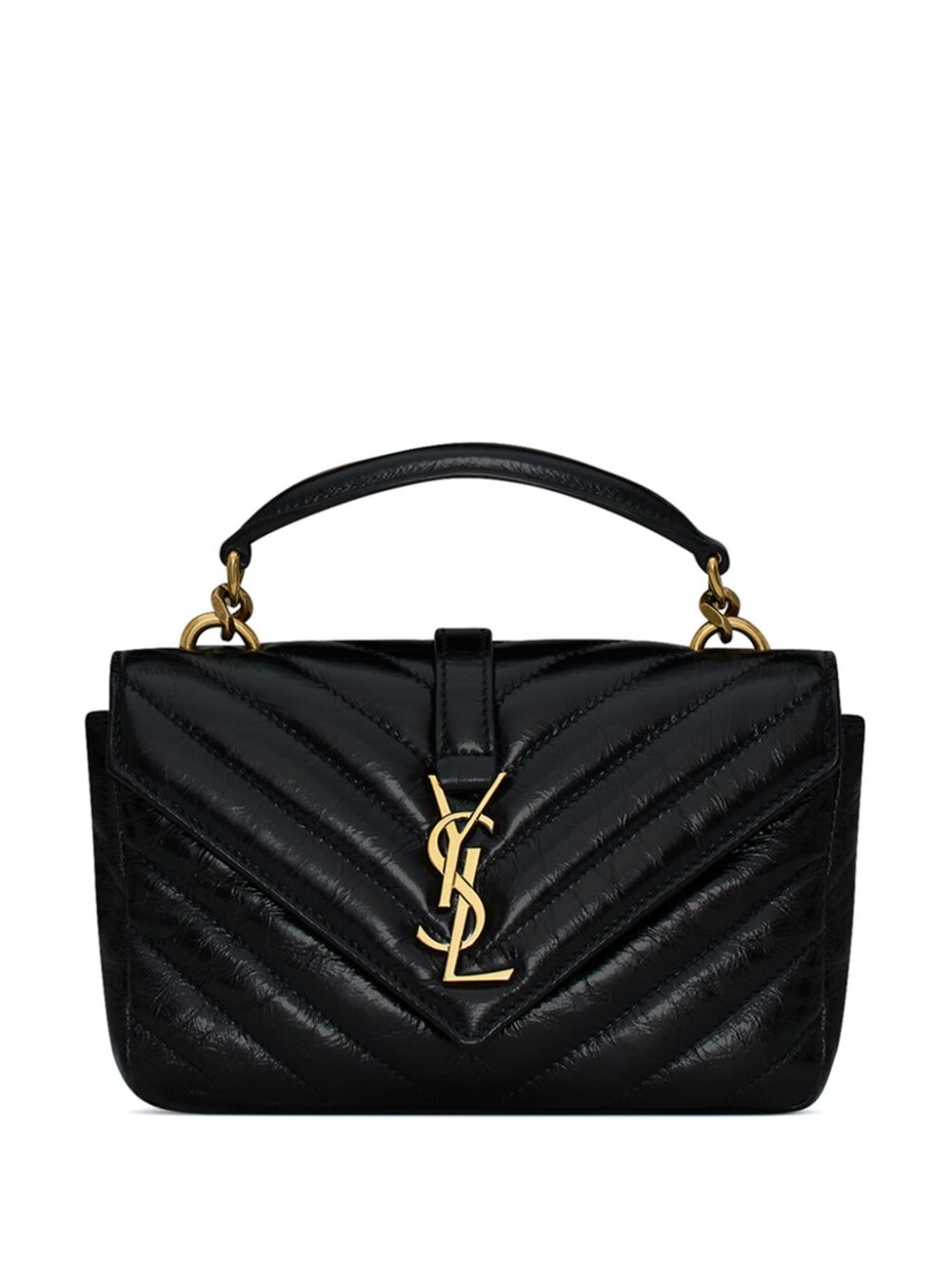 【SAINT LAURENT】COLLEGE ミニ チェーンバッグ シャイニークラックレザー ブラック［779430DZH071000］