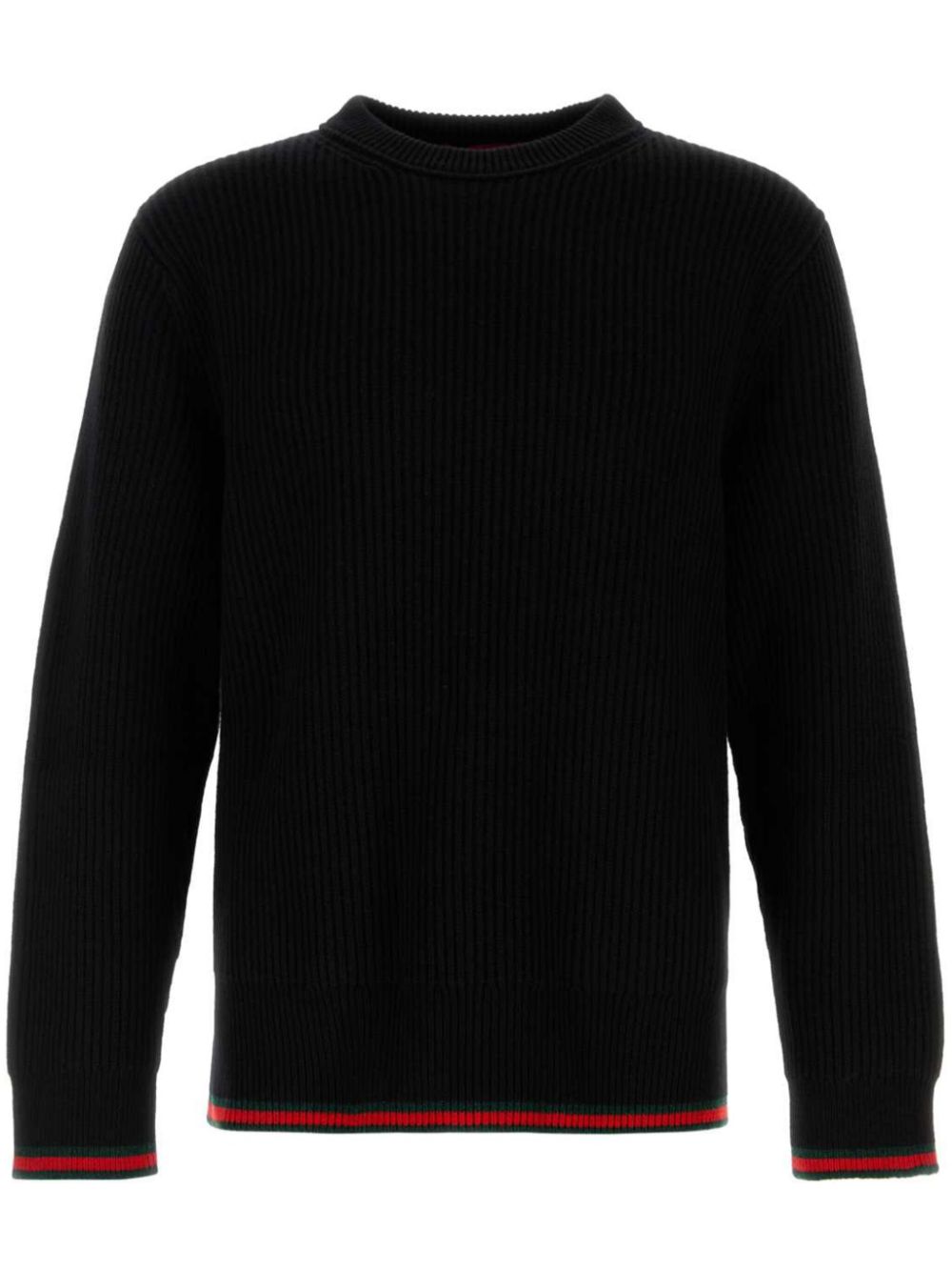 【GUCCI】リブウール＆カシミヤ クルーネックセーター ブラック［801692XKD961060］
