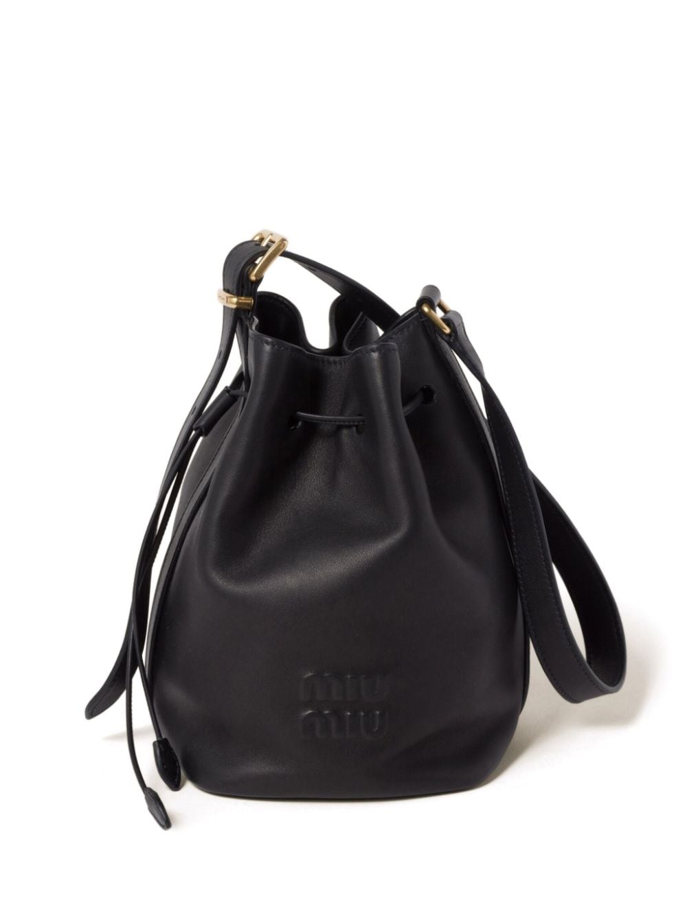 【MIU MIU】Logo Leather Bucket Bag ブラック［5BE0902CRMF0002］