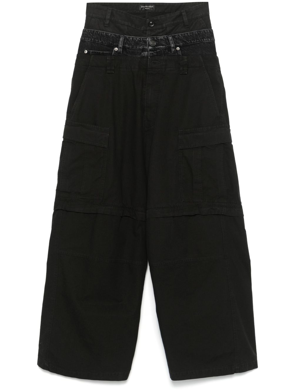 【BALENCIAGA】コットン レイヤード カーゴトラウザーズ ブラック［808910TQP131000］