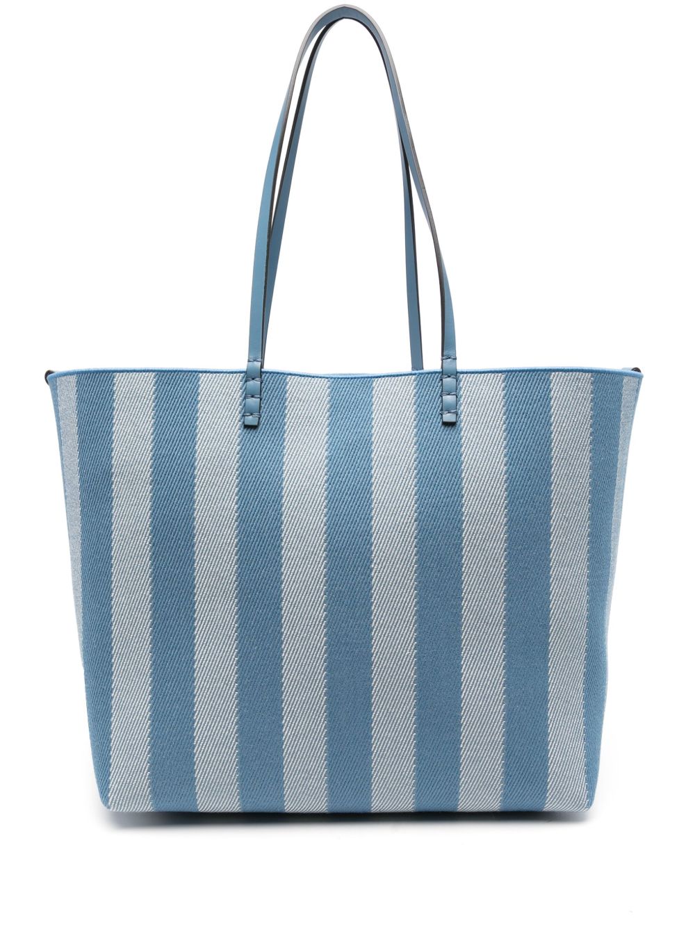 【FENDI】ロール ラージ リバーシブルトートバッグ ペカンストライプ ブルーFFモチーフ ファブリック［8BH425AUPJF1SKL］