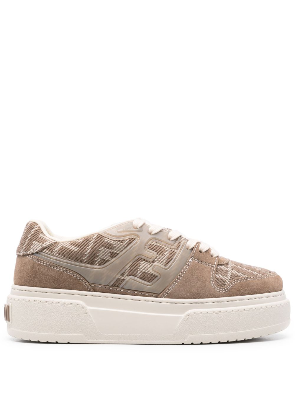 【FENDI】マッチ ファブリック ブラウン デニム調FFジャカード スエード プラットフォーム ロートップ スニーカー［8E8572ASAYF1RUN］