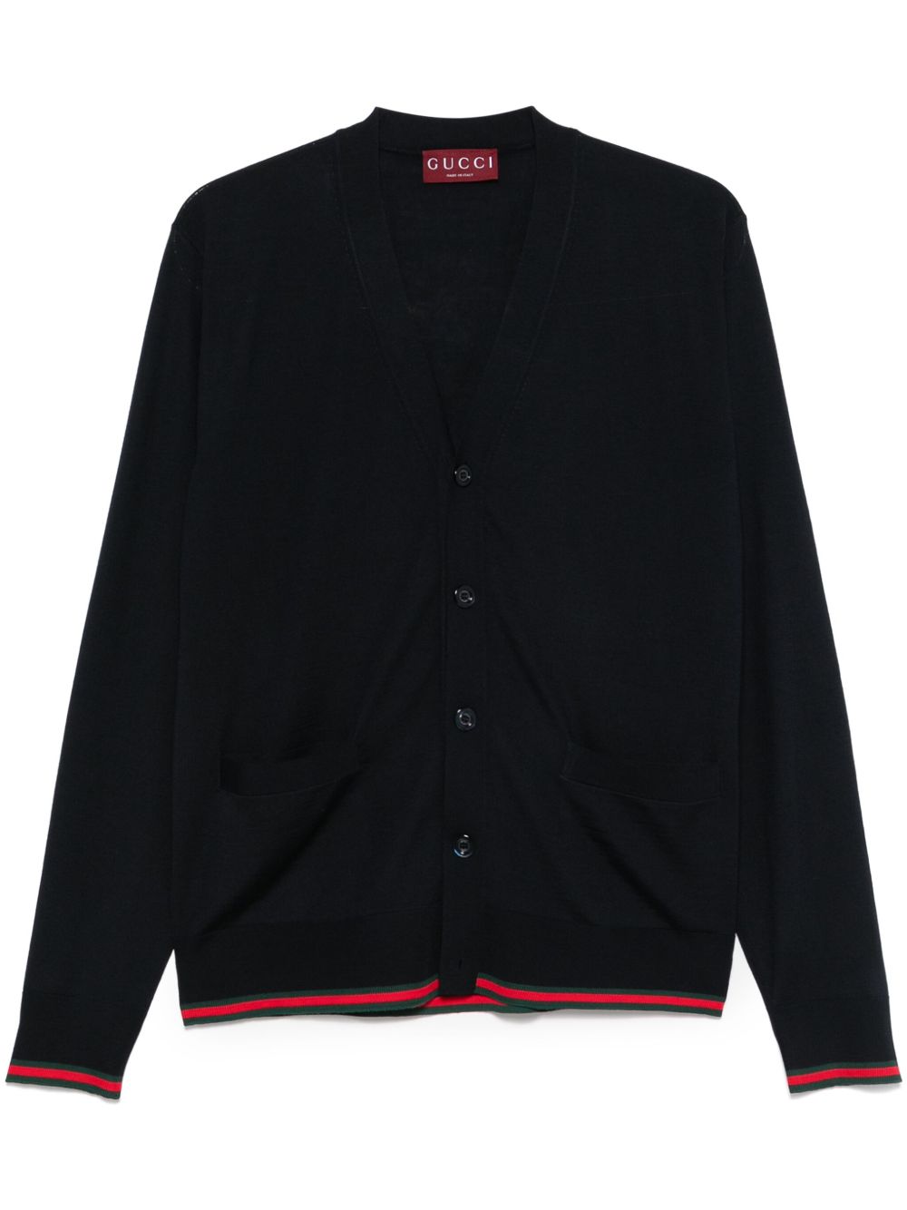 【GUCCI】ウールニットカーディガン Webディテール ダークブルー［814529XKEJV4060］