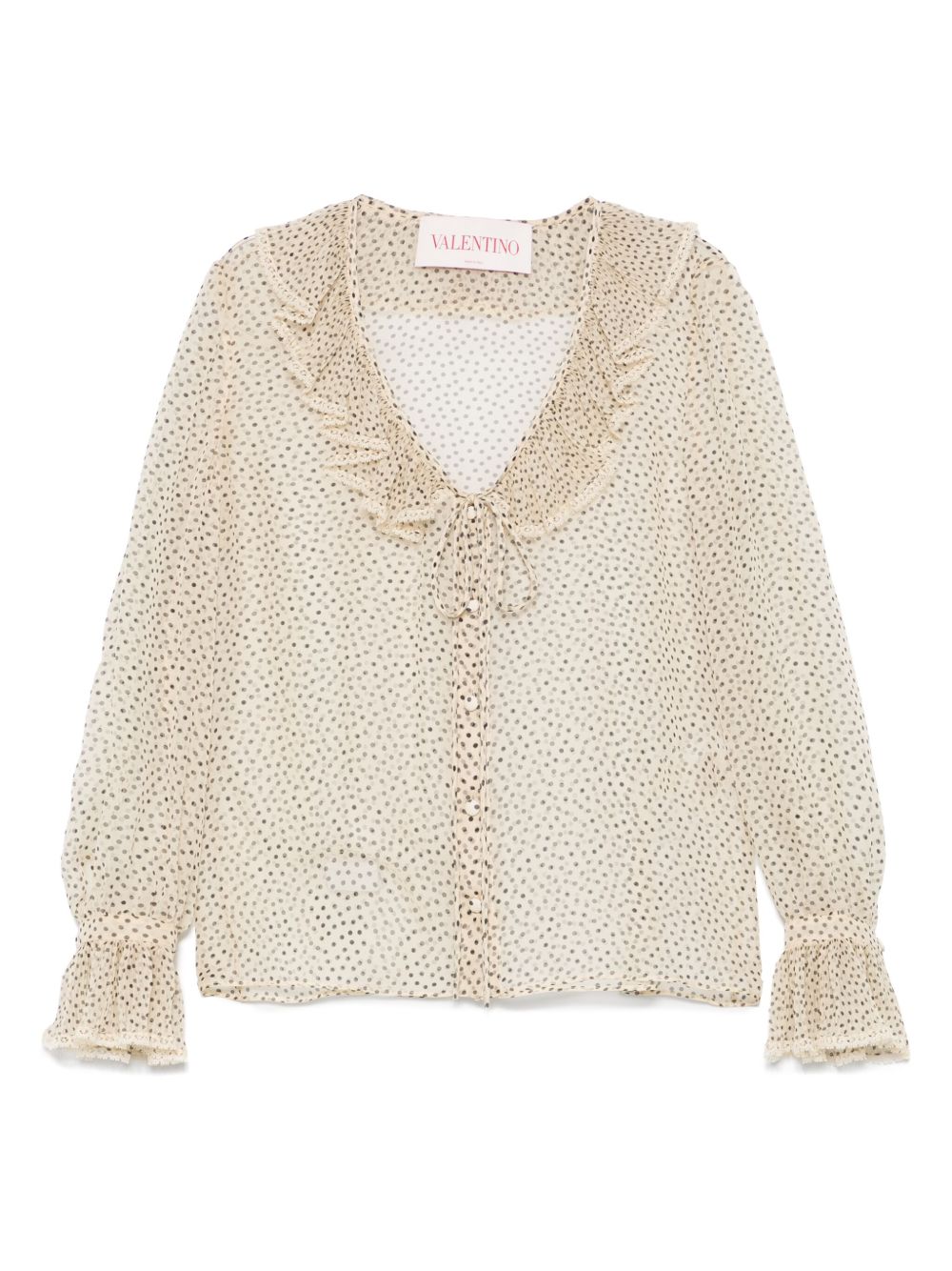 【VALENTINO】シルク ラッフルディテール ベージュシャツ［BAB7H3981R8E］