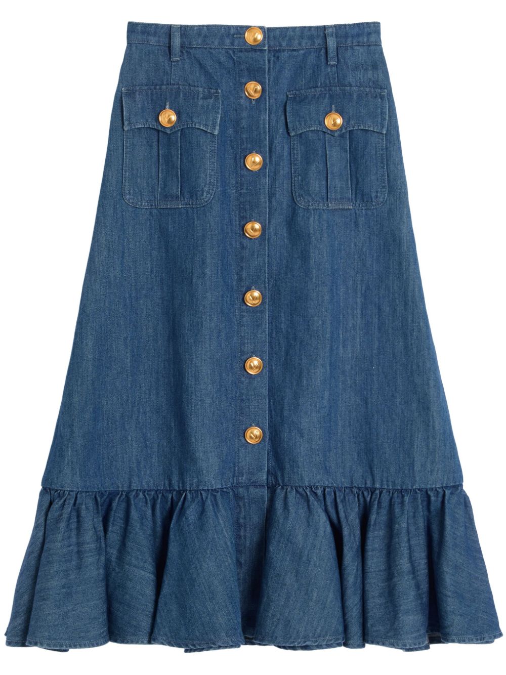 【VALENTINO】デニムミディスカート ゴールドボタン付き［BDD18L94C558］