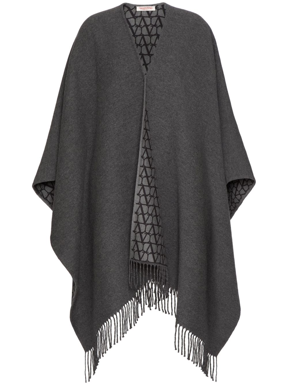 【VALENTINO】Fringed Double Poncho グレー［WEG019KKPKUH］