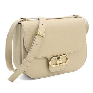FERRAGAMO フェラガモ ダブルガンチーニ ショルダーバッグ 21-9867 STONE-STONE DOUBLE GANCIO FLAP レディース ベージュ