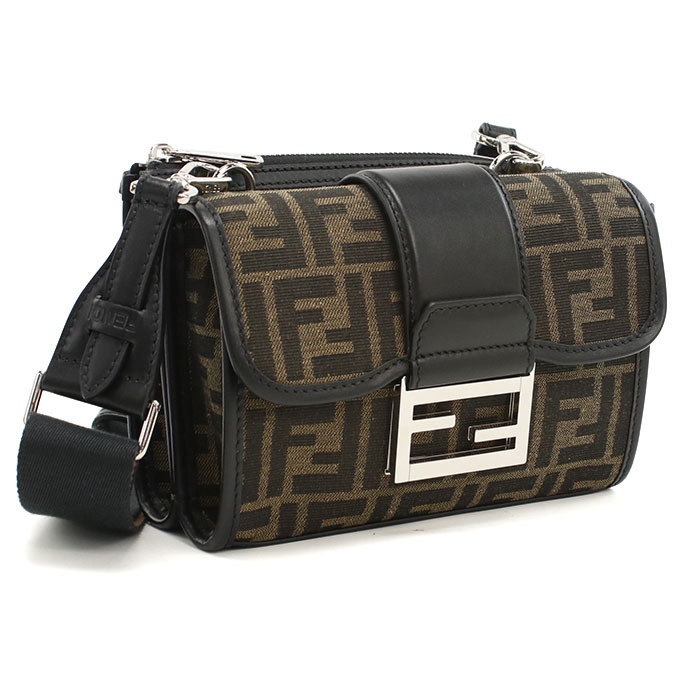 FENDI フェンディ ダブルバゲット ブラウンジャカードFF 斜め掛け ショルダーバッグ 7VA649 ALWK F0L3T メンズ ブラウン