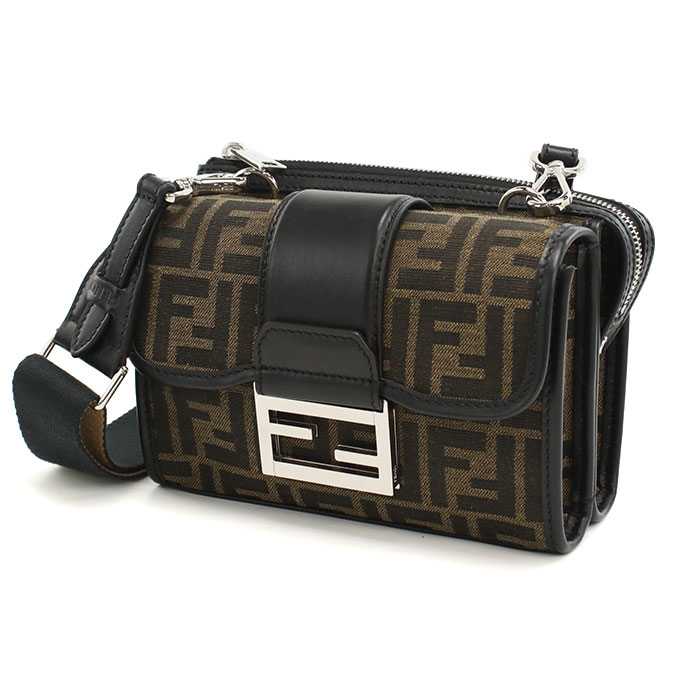 FENDI フェンディ ダブルバゲット ブラウンジャカードFF 斜め掛け ショルダーバッグ 7VA649 ALWK F0L3T メンズ ブラウン - 画像 (3)