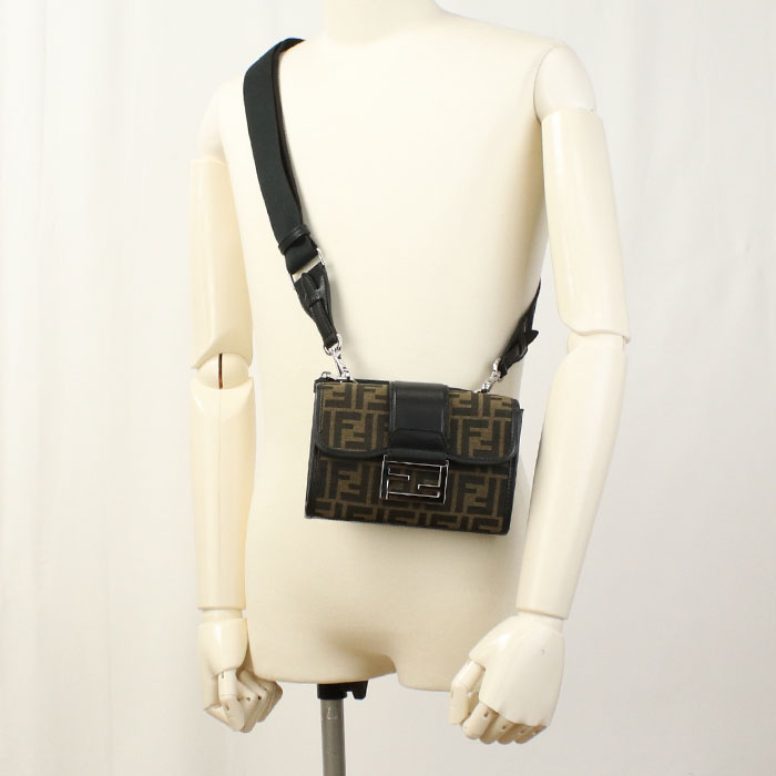 FENDI フェンディ ダブルバゲット ブラウンジャカードFF 斜め掛け ショルダーバッグ 7VA649 ALWK F0L3T メンズ ブラウン - 画像 (10)