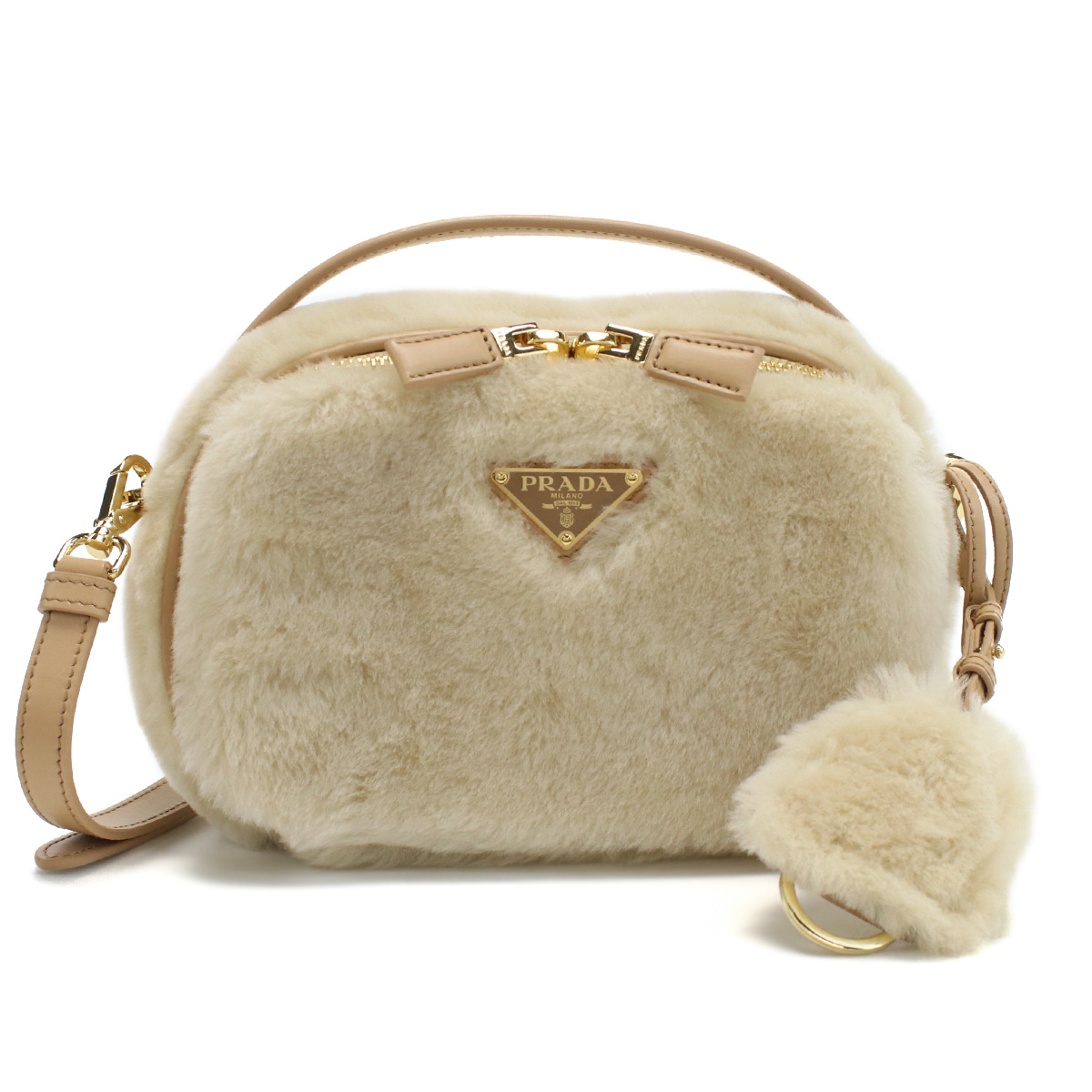 プラダ PRADA オデット シアリング ショルダーバッグ ロゴプレート1BH208 2EC9 V OOO F03KLECRU+NOISETTE ベージュ系 bag-01 - 画像 (2)