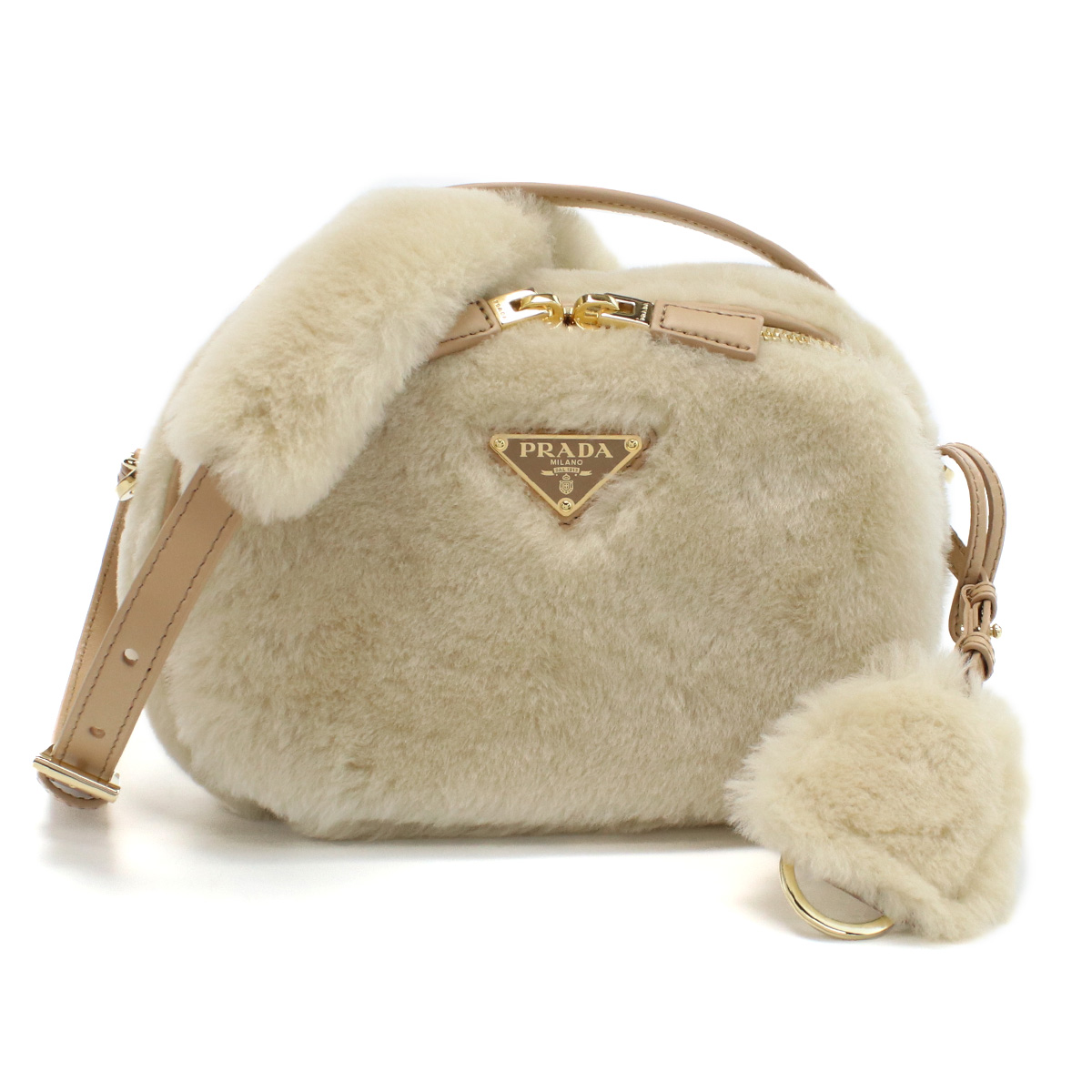 プラダ PRADA オデット シアリング ショルダーバッグ ロゴプレート1BH208 2EC9 V OOO F03KLECRU+NOISETTE ベージュ系 bag-01 - 画像 (4)