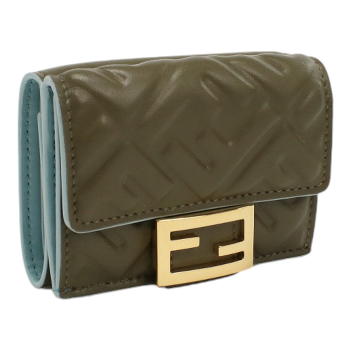 フェンディ FENDI 三折財布小銭入付き ブランド バゲット8M0395 AAJD F1PQHカーキ wallet-01