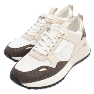 マイケル・コース MICHAEL KORS TRAINER レディース スニーカー ブランド 43F1THFS1B　MK SIG SEMI LUX SMOPTIC WHITE ホワイト系 ブラウン系 shoes-01