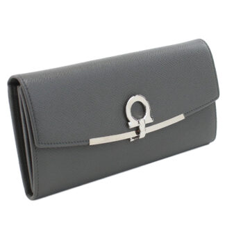 フェラガモ FERRAGAMO GANCINO CLIP 長財布ニ折小銭入付き ブランド22-D150 0762989 DARK GREY ガンチーノクリップグレー系 wallet-01
